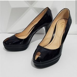 Tod’s Black Patent Platform Leather Peep Court Sole US 8.5 EU 39.5